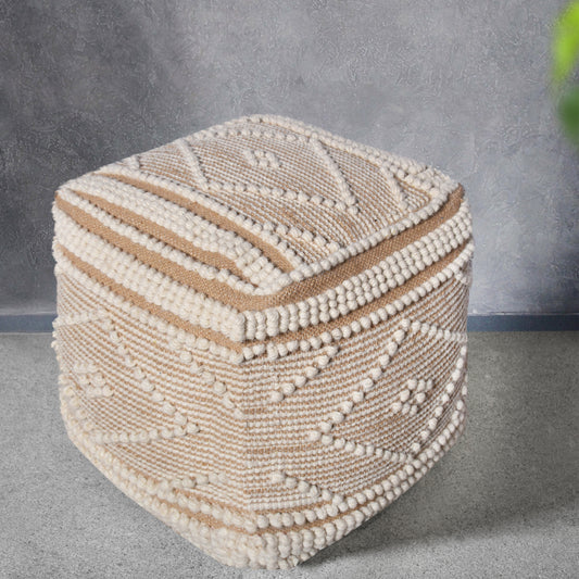 Pennine Pouf, Wool, Cotton, Natural White, Beige, Pitloom, All Loop 