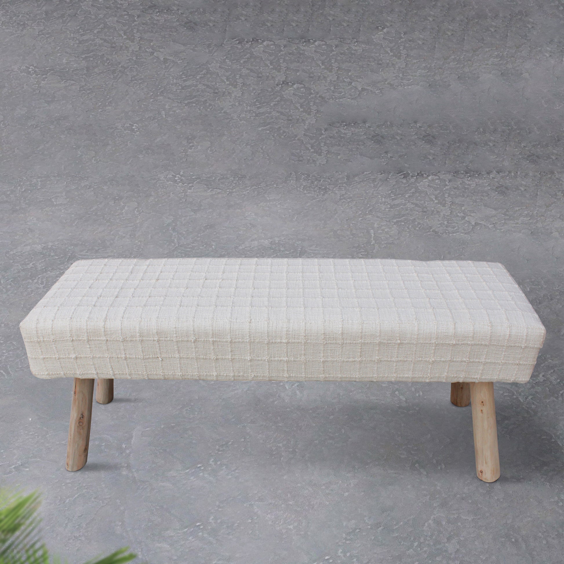 Perret Bench, Polyester, Cotton, Natural White, Hand woven, Flat Weave