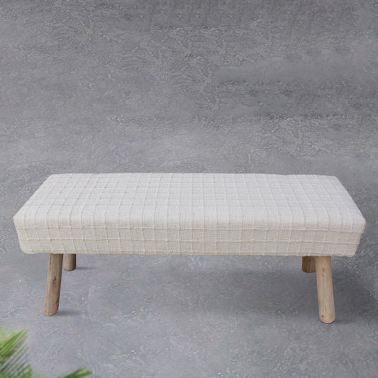 Perret Bench, Polyester, Cotton, Natural White, Hand woven, Flat Weave