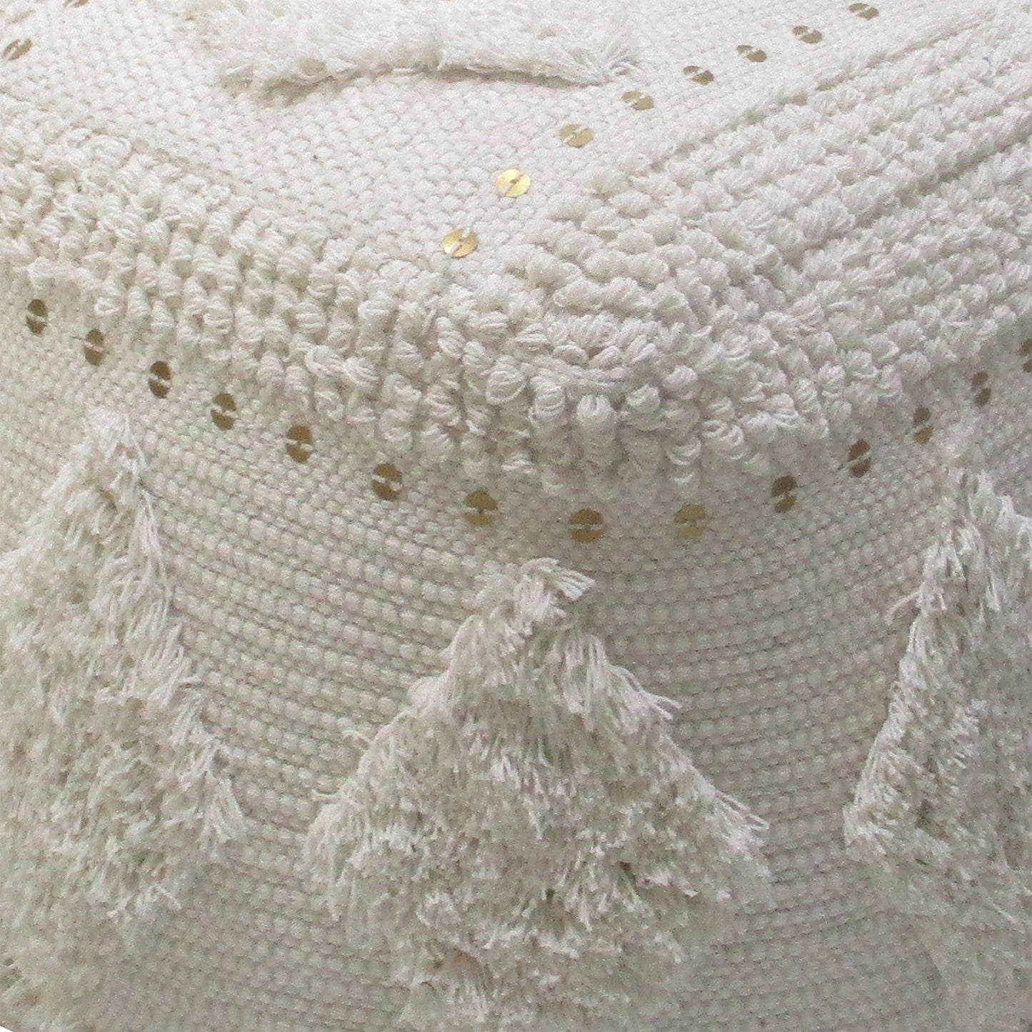 Pontar Pouf , Cotton, Metal Sequins, Natural White, Pitloom, Cut And Loop 