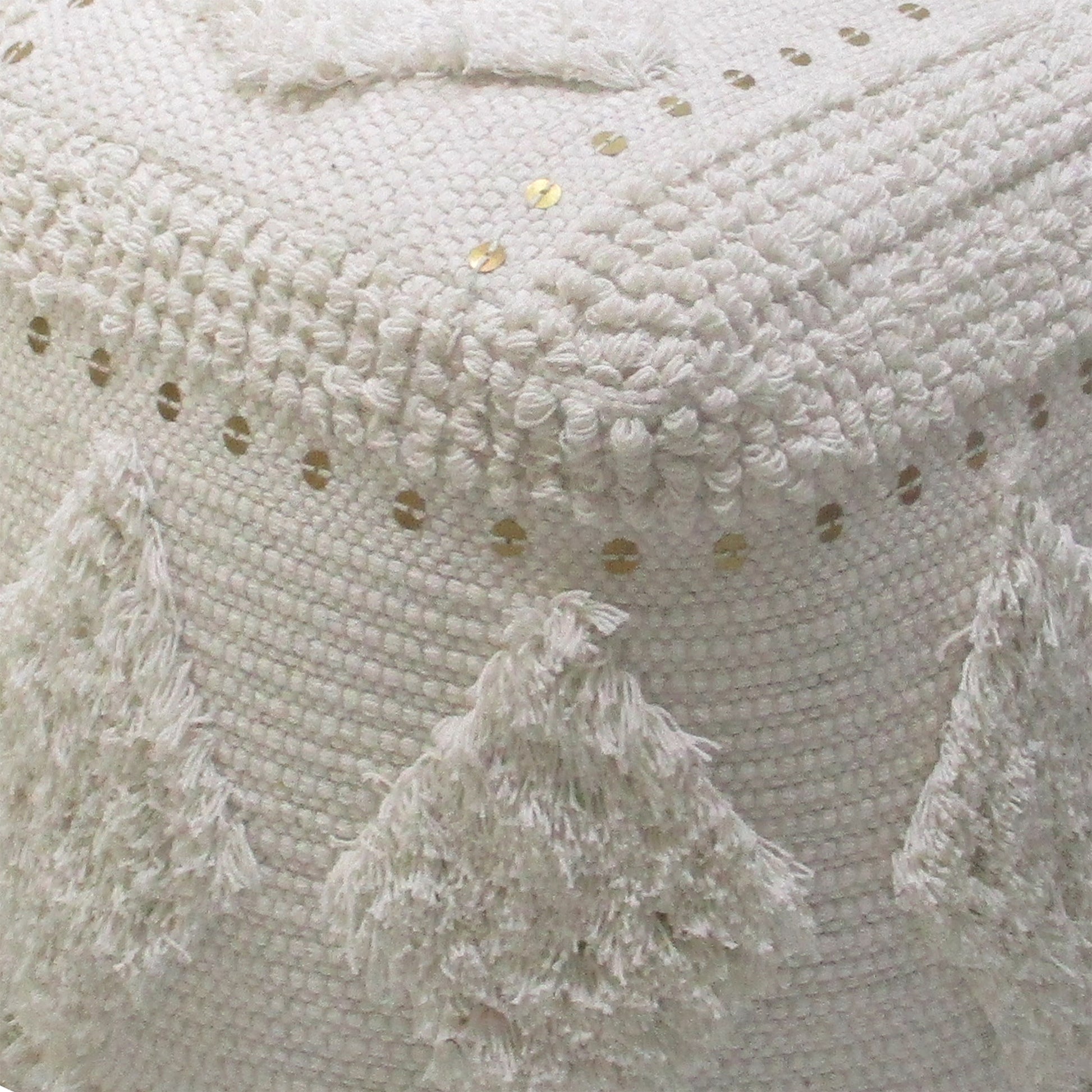 Pontar Pouf , Cotton, Metal Sequins, Natural White, Pitloom, Cut And Loop 