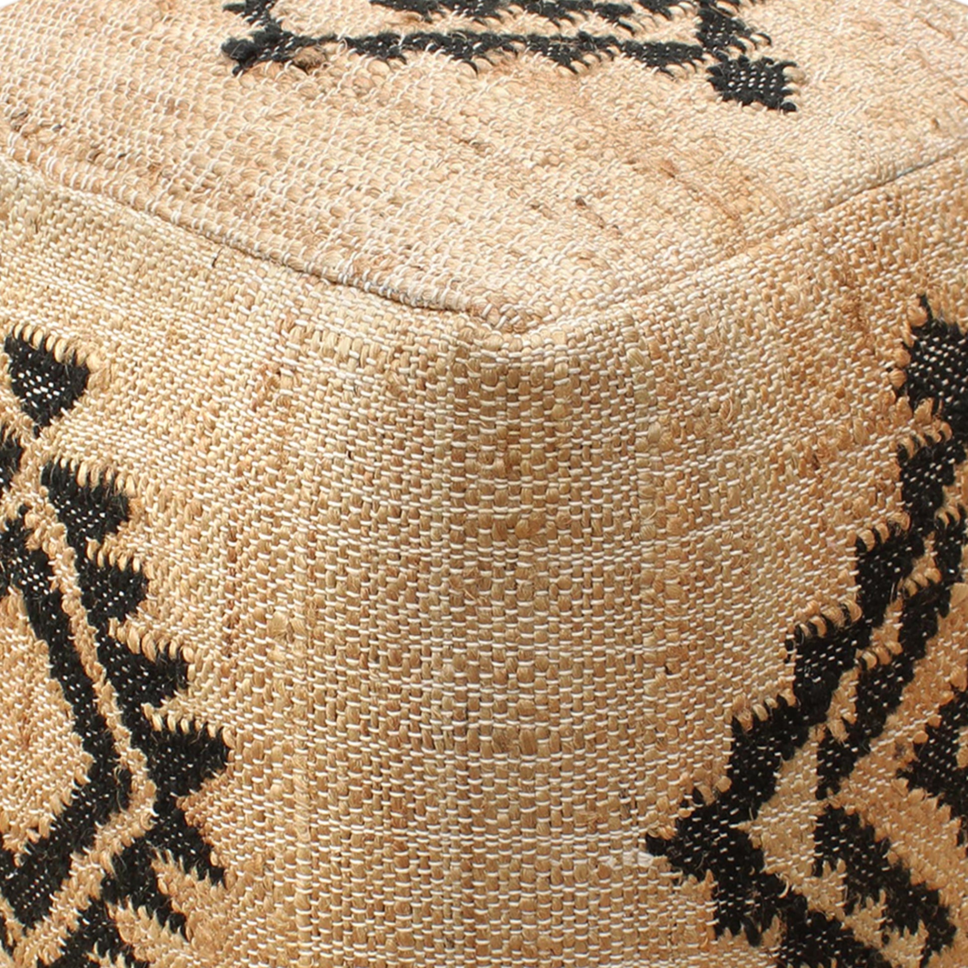 Portsa Pouf, Jute, Wool, Natural, Charcoal, Punja, Flat Weave 