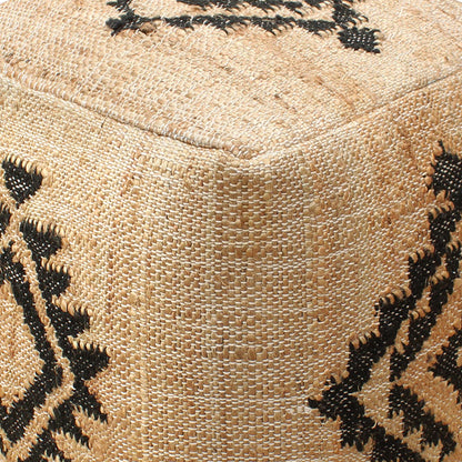 Portsa Pouf, Jute, Wool, Natural, Charcoal, Punja, Flat Weave 