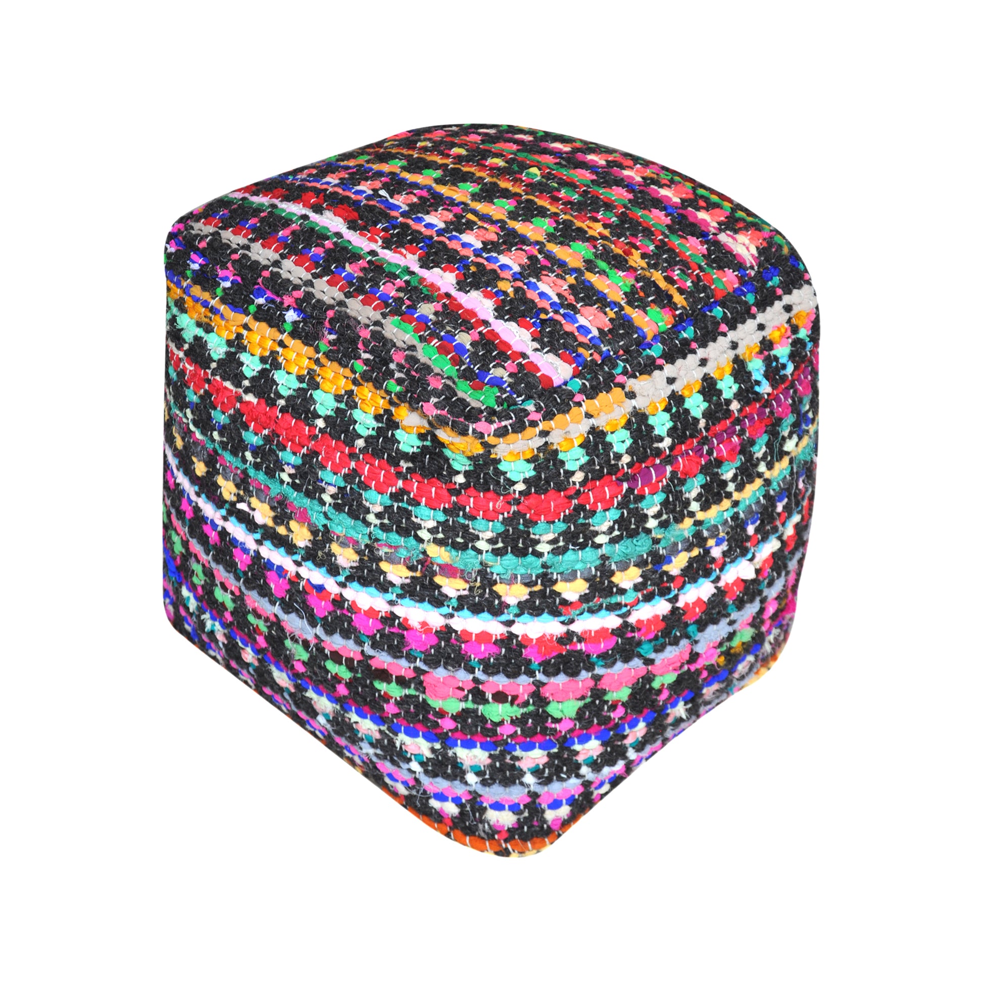 Prizma Pouf, Wool, Recycled Fabric, Charcoal,Natural White