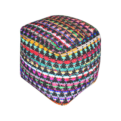 Prizma Pouf, Wool, Recycled Fabric, Charcoal,Natural White