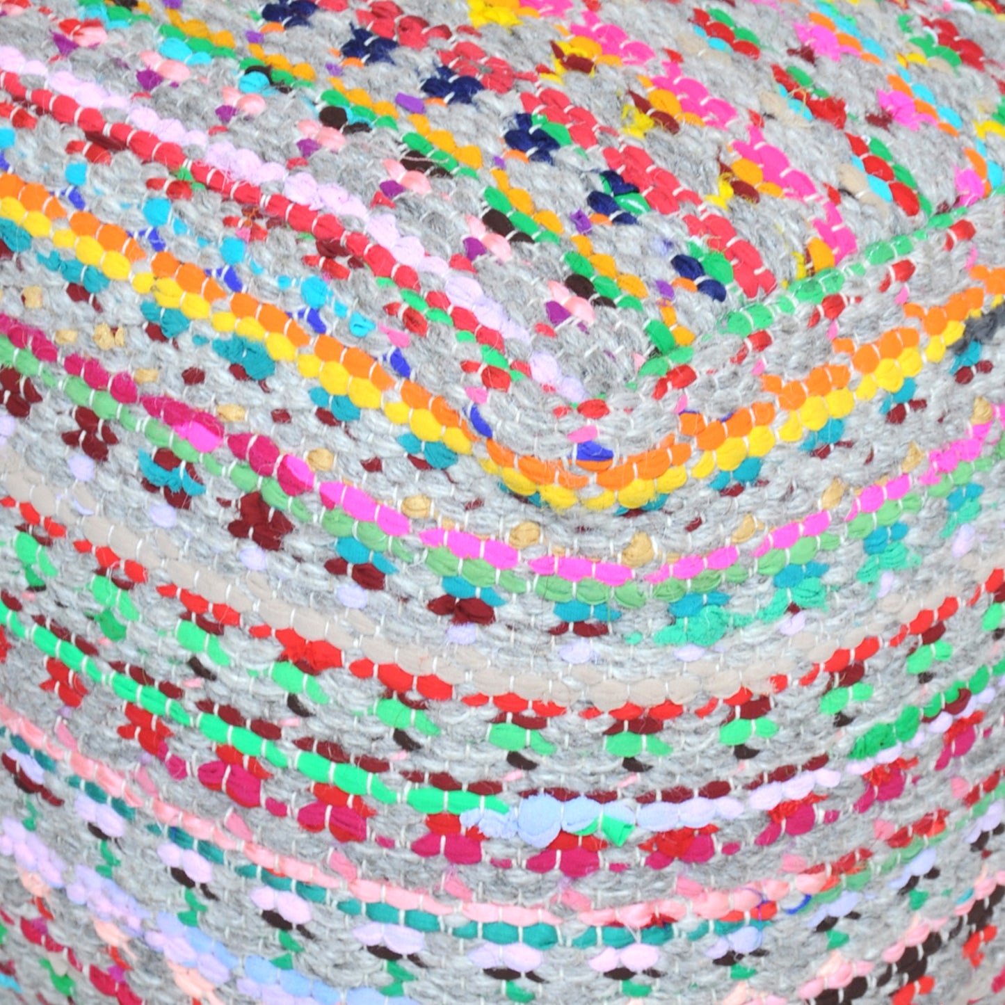 Prizma Pouf, Wool, Recycled Fabric, Grey,Multi