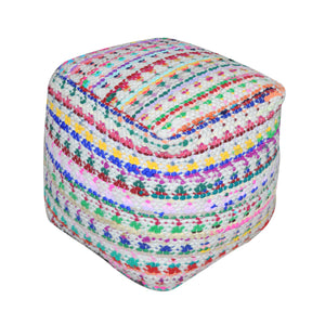 Prizma Pouf, Wool, Recycled Fabric, Natural White, Multi