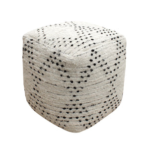 Qala Pouf, Cotton Salvage, Natural White, Charcoal, Pitloom, All Loop 