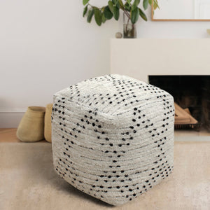 Qala Pouf, Cotton Salvage, Natural White, Charcoal, Pitloom, All Loop 