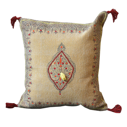 Quail Pillow, Cotton, Printed, Camel, Pitloom, Flat Weave