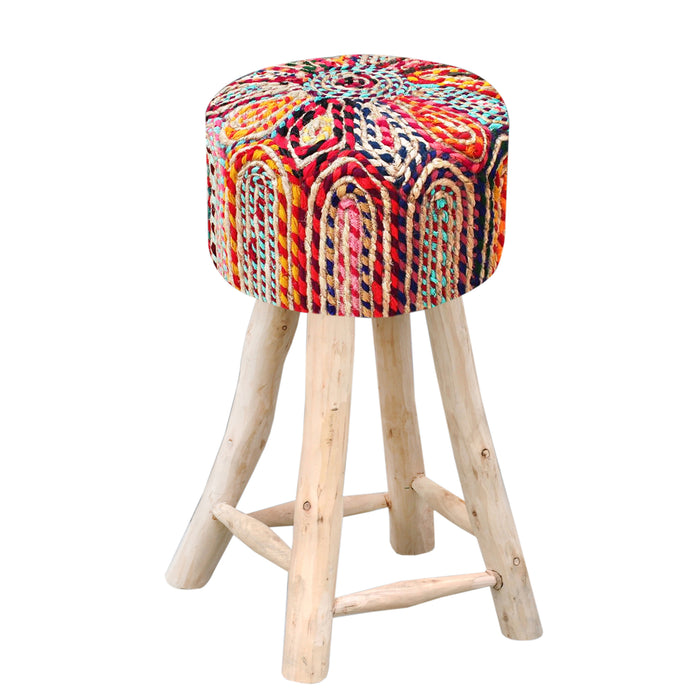 RAINBOW BAR STOOL - RECYCLED FABRIC/ JUTE