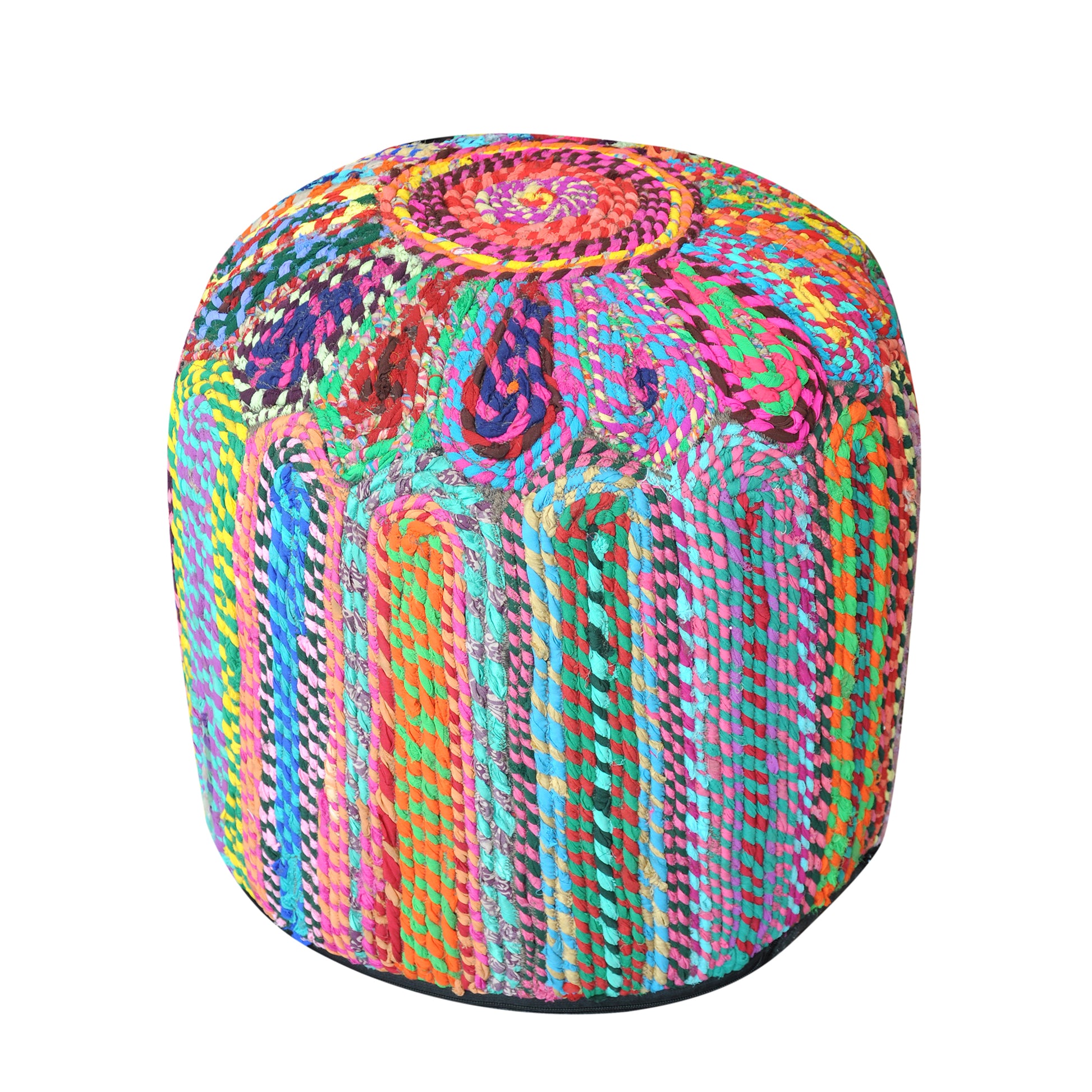 Rainbow Pouf, Recycled Cotton Fabric, Multi, Hm Stitching, Flat Weave 