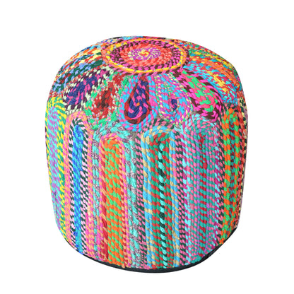 Rainbow Pouf, Recycled Cotton Fabric, Multi, Hm Stitching, Flat Weave 