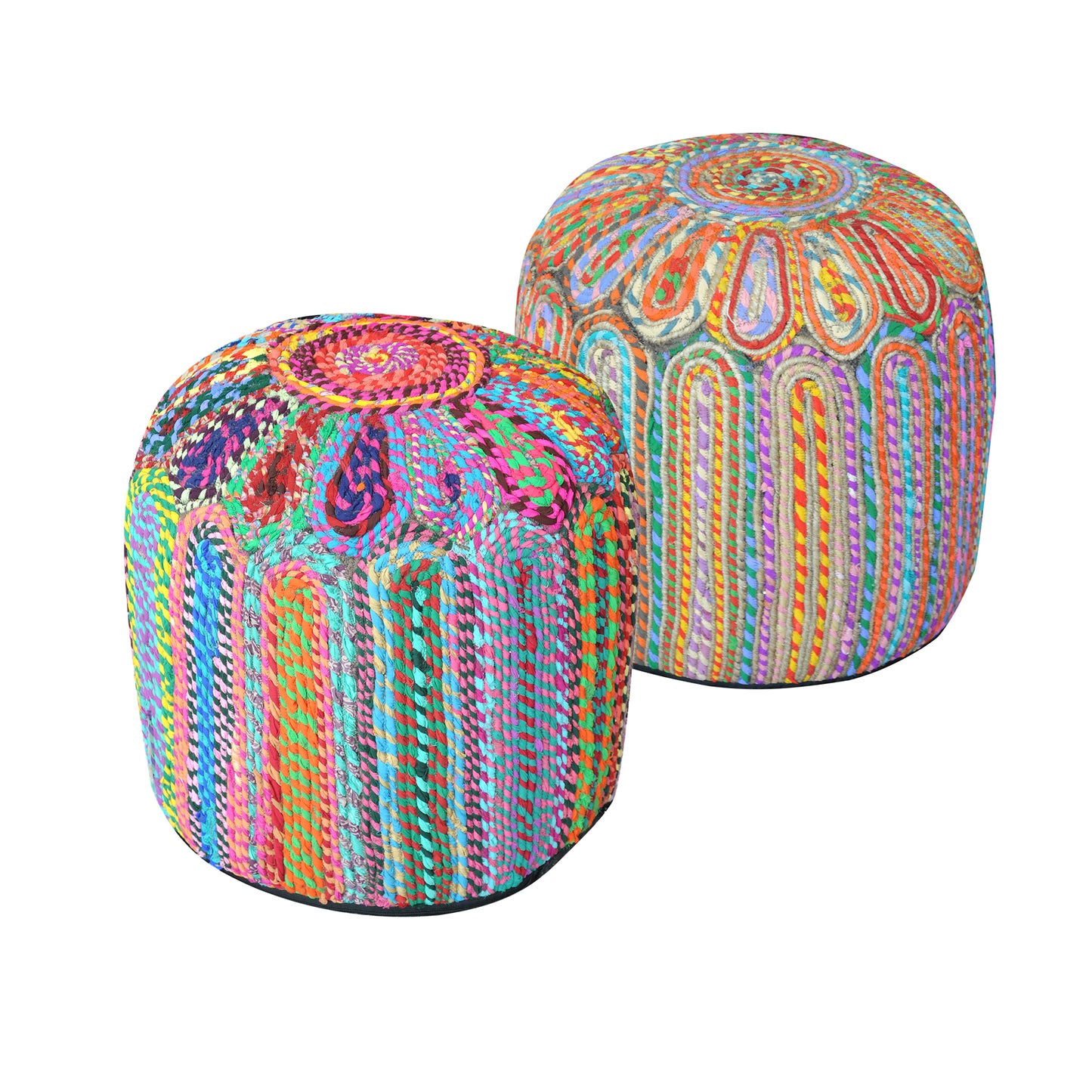 Rainbow Pouf, Recycled Cotton Fabric, Hm Stitching, Flat Weave 