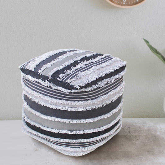 Rayen Pouf, Cotton, Grey, Bm Sn, All Cut 