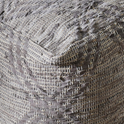 Rifton Pouf, Leather, Hemp, Taupe, Pitloom, Flat Weave 