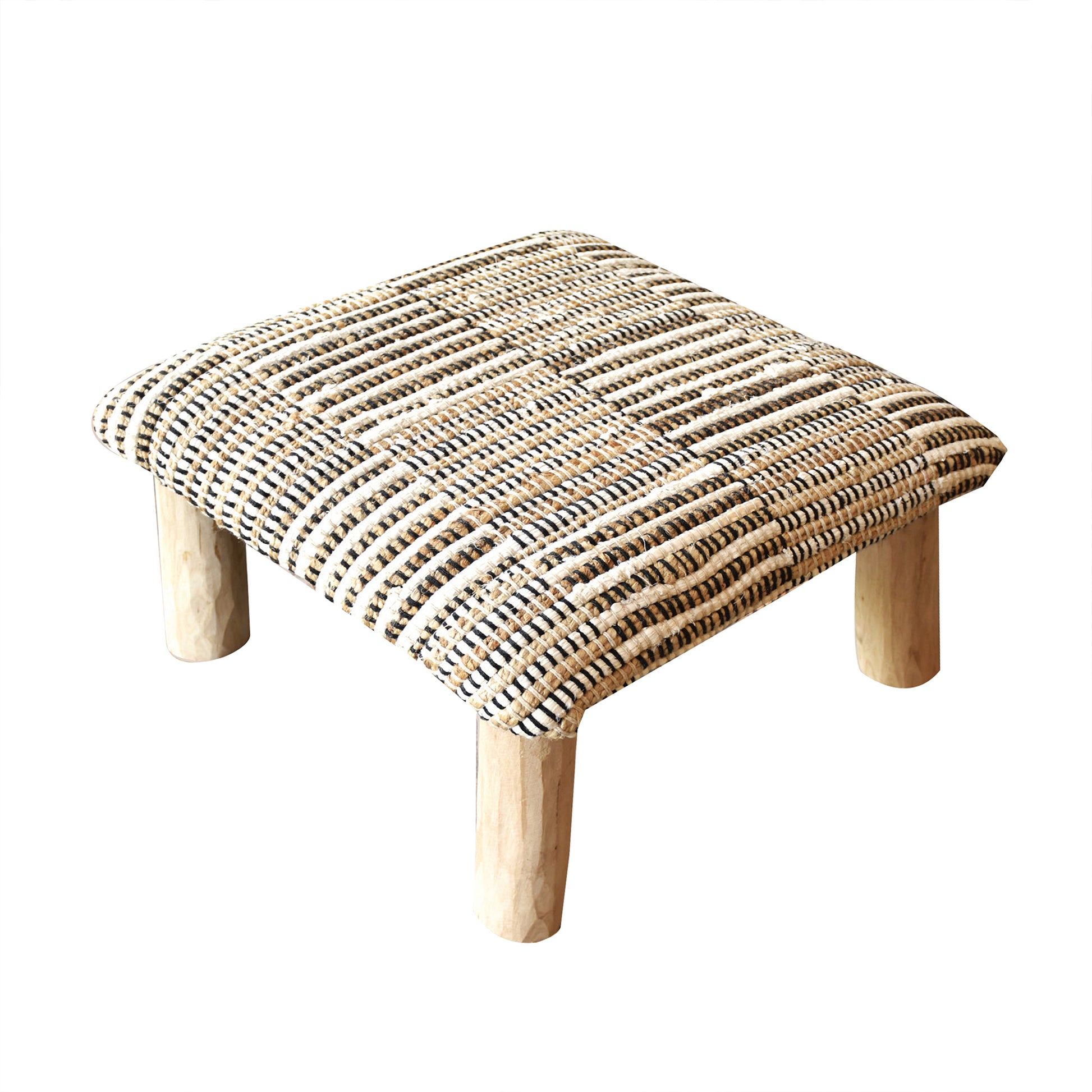 Rodeo Foot Stool, Hemp, Recycled Cotton, Natural White, Natural, Pitloom, Flat Weave 
