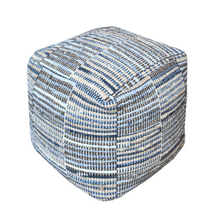 Rodeo Pouf, Hemp, Recycled Cotton, Blue, Natural, Pitloom, Flat Weave 