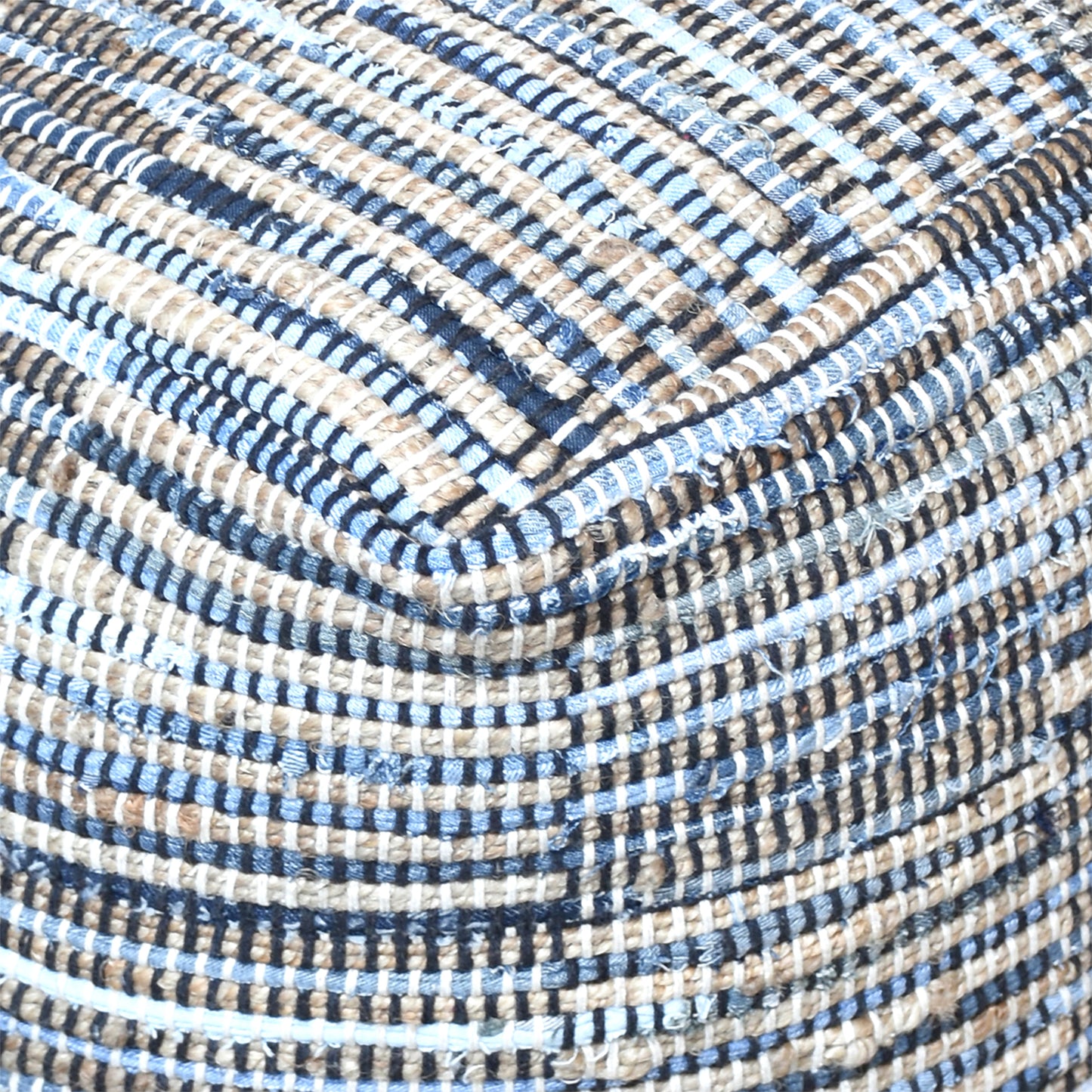 Rodeo Pouf, Hemp, Recycled Cotton, Blue, Natural, Pitloom, Flat Weave 