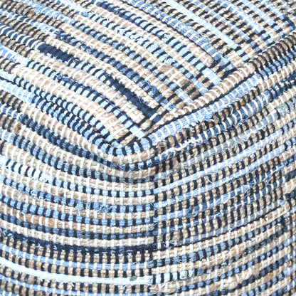 Rodeo Pouf, Hemp, Recycled Cotton, Blue, Natural, Pitloom, Flat Weave 