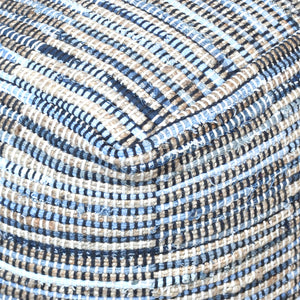 Rodeo Pouf, Hemp, Recycled Cotton, Blue, Natural, Pitloom, Flat Weave 