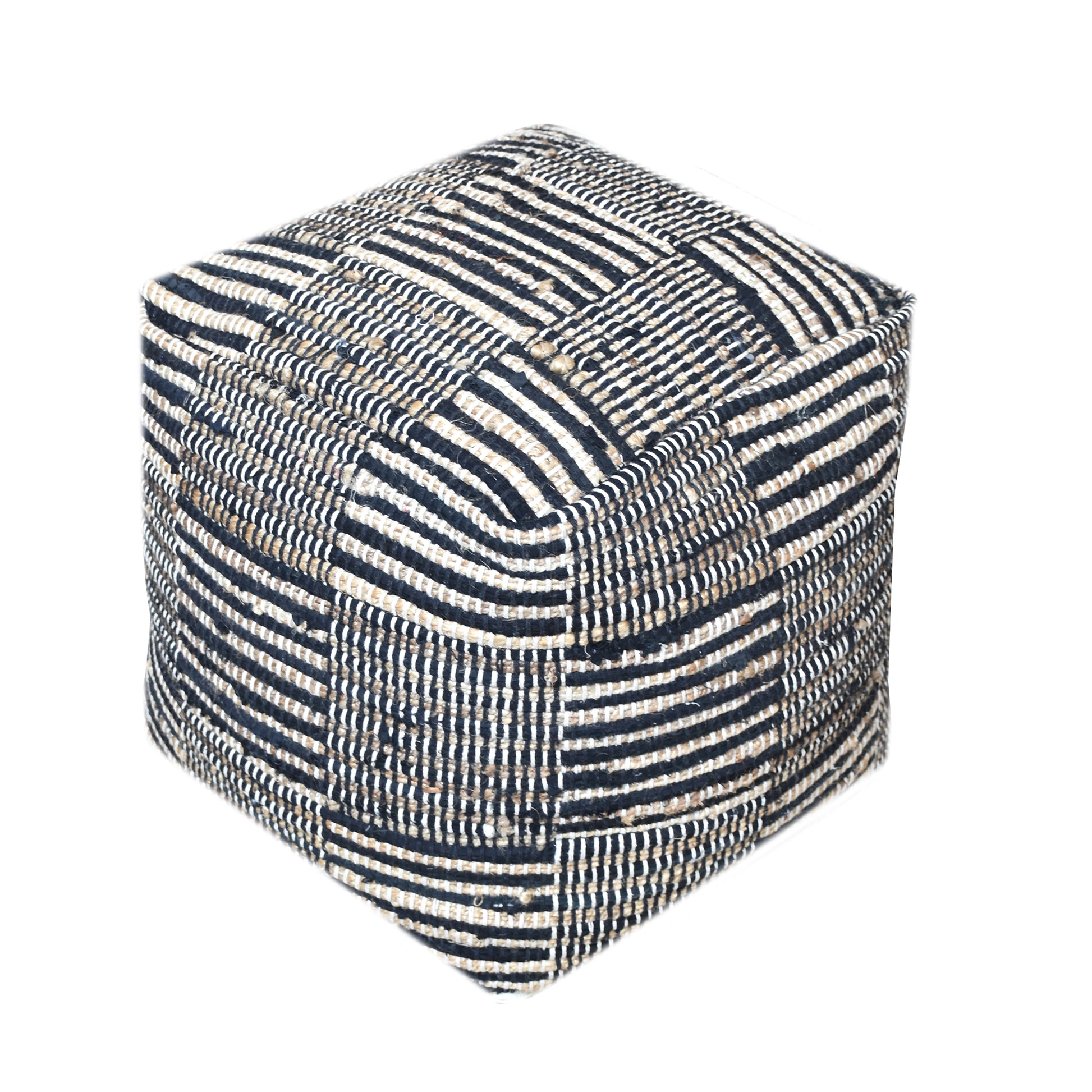 Rodeo Pouf, Hemp, Recycled Cotton, Charcoal, Natural, Pitloom, Flat Weave 