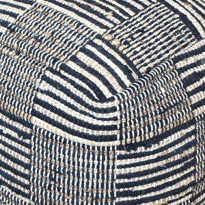 Rodeo Pouf, Hemp, Recycled Cotton, Charcoal, Natural, Pitloom, Flat Weave 