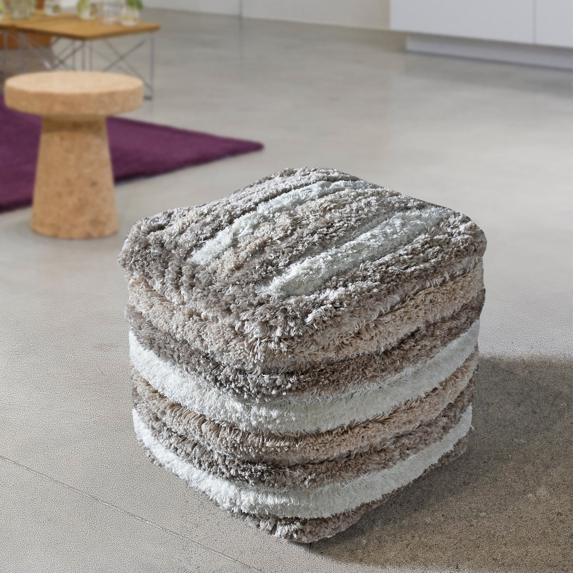 Rogen Pouf, Polyester, Beige, Bm Sn, All Cut 