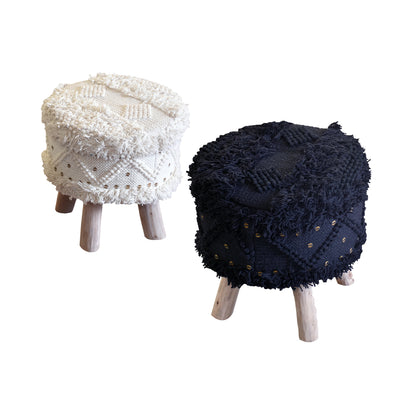 Roja Stool, Wool, Metal Sequins, Pitloom, Cut And Loop 