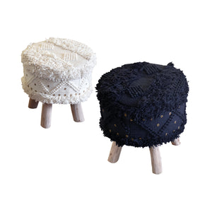 Roja Stool, Wool, Metal Sequins, Pitloom, Cut And Loop 