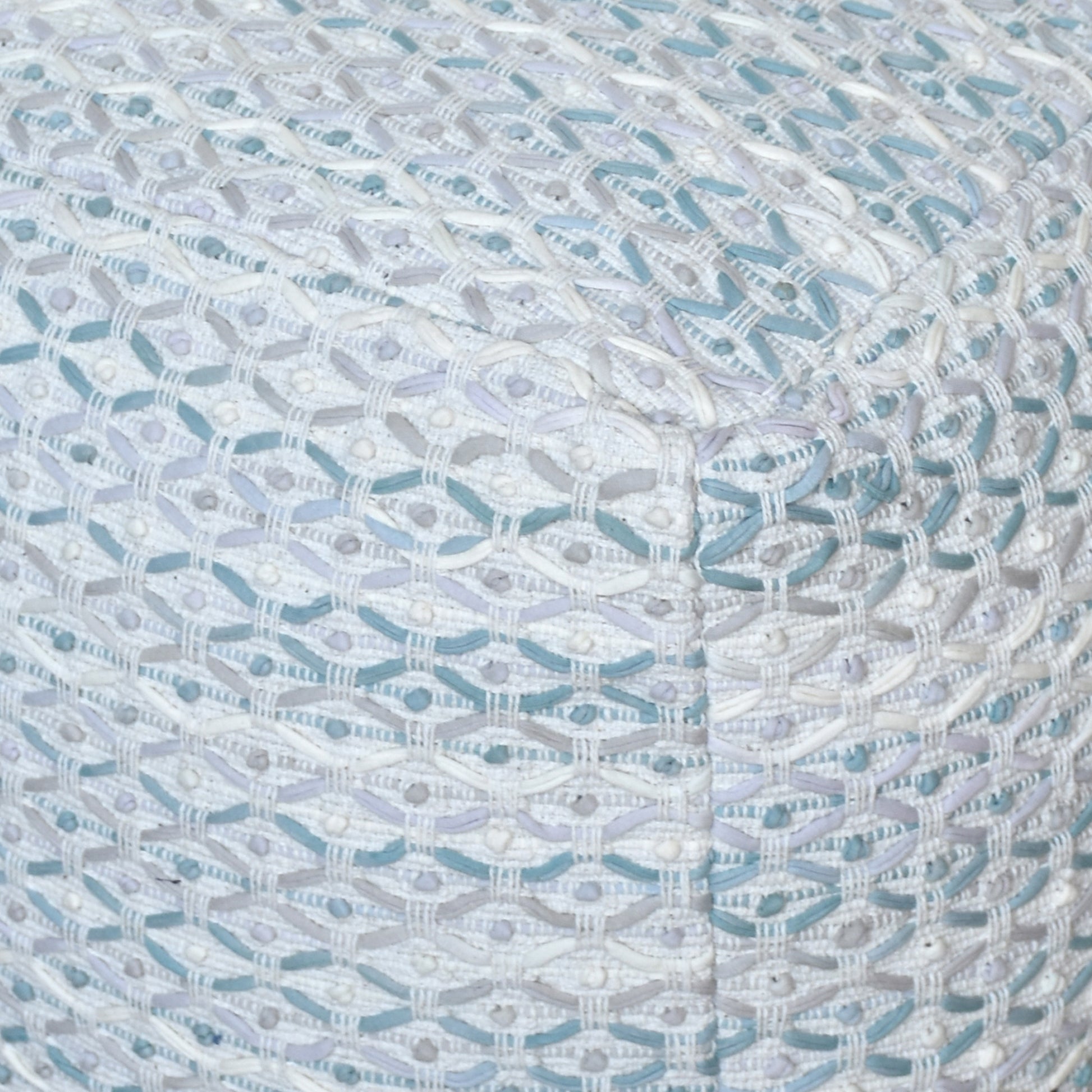 Rosita Pouf, Cotton, Natural White, Aqua, Grey, Pitloom, All Loop 