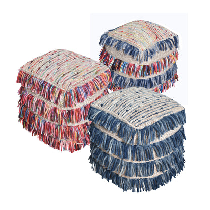 Saddle Pouf, Wool, Hemp, Leather, Pitloom, All Loop 