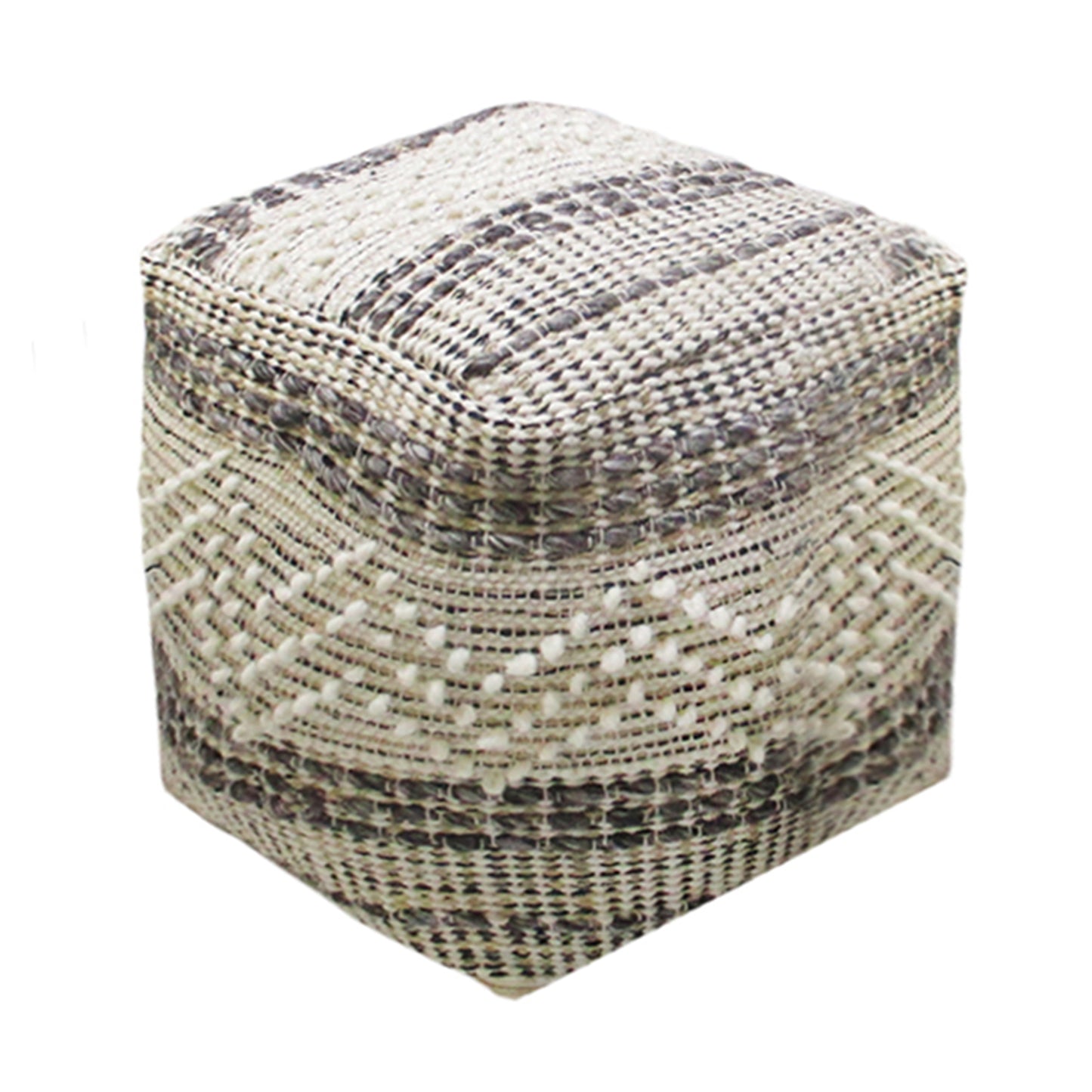 Sakai Pouf, Cotton, Wool, Hemp, Natural White,Charcoal, Pitloom, All Loop 