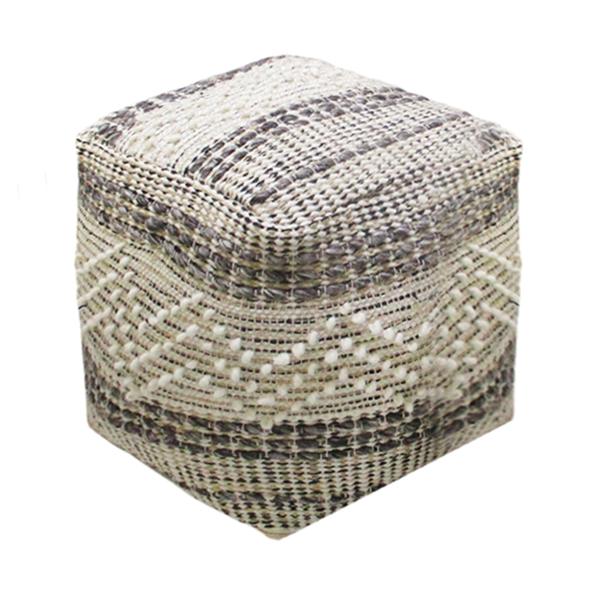 Sakai Pouf, Cotton, Wool, Hemp, Natural White,Charcoal, Pitloom, All Loop 