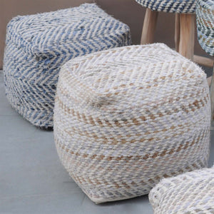 Sandy Pouf, Denim, Cotton Chenille, Pitloom, Flat Weave 