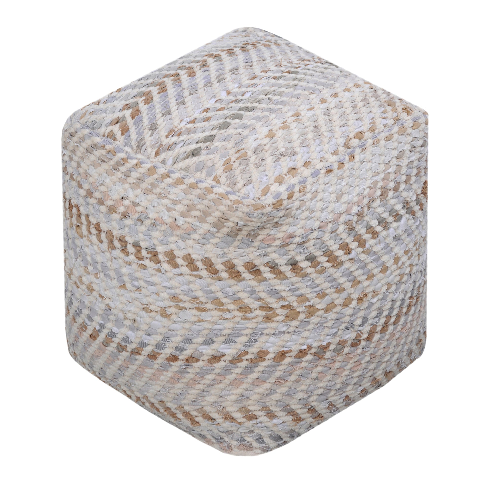 Sandy Pouf, Denim, Cotton Chenille, Natural White,Beige, Pitloom, Flat Weave 