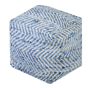 Sandy Pouf, Denim, Cotton Chenille, Natural White, Blue, Pitloom, Flat Weave 