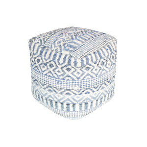 Sarah Pouf-III, Wool, Denim, Blue,Natural White