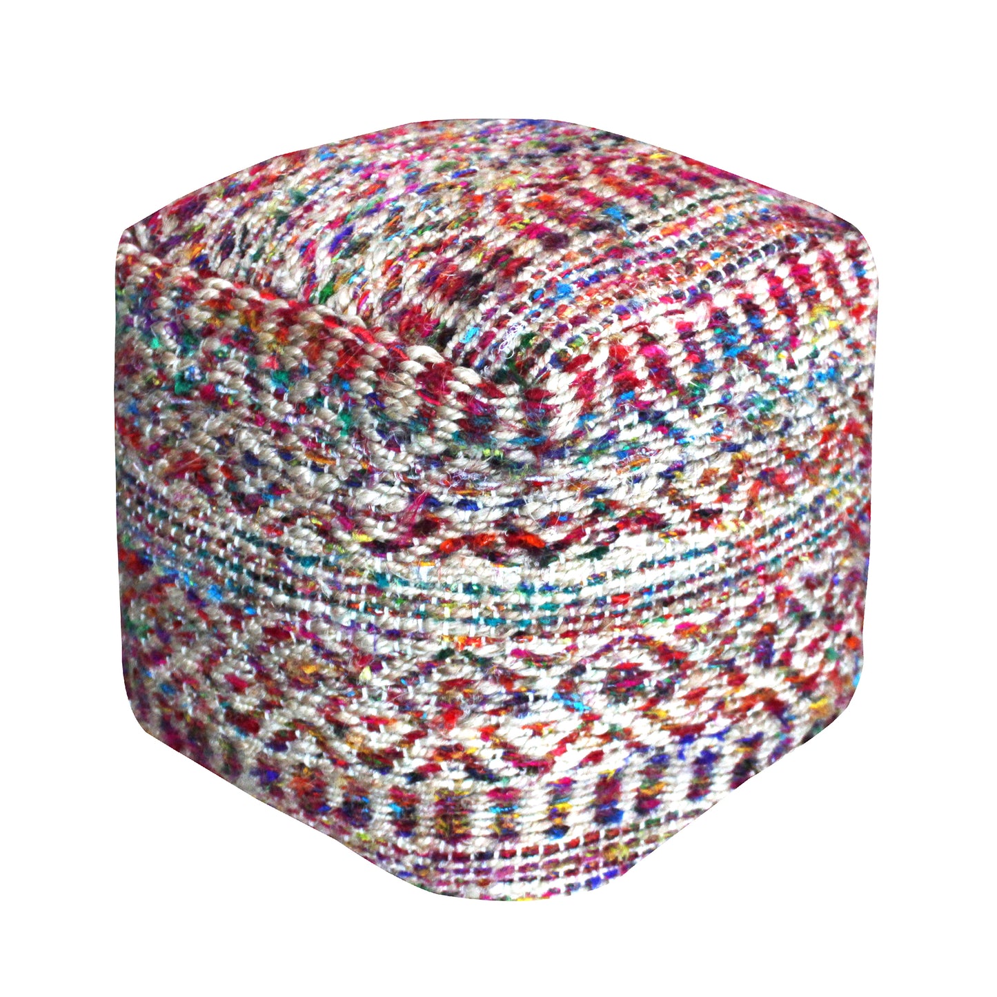 Sarah Pouf-II, Hemp, Recycled Silk, Multi,Natural