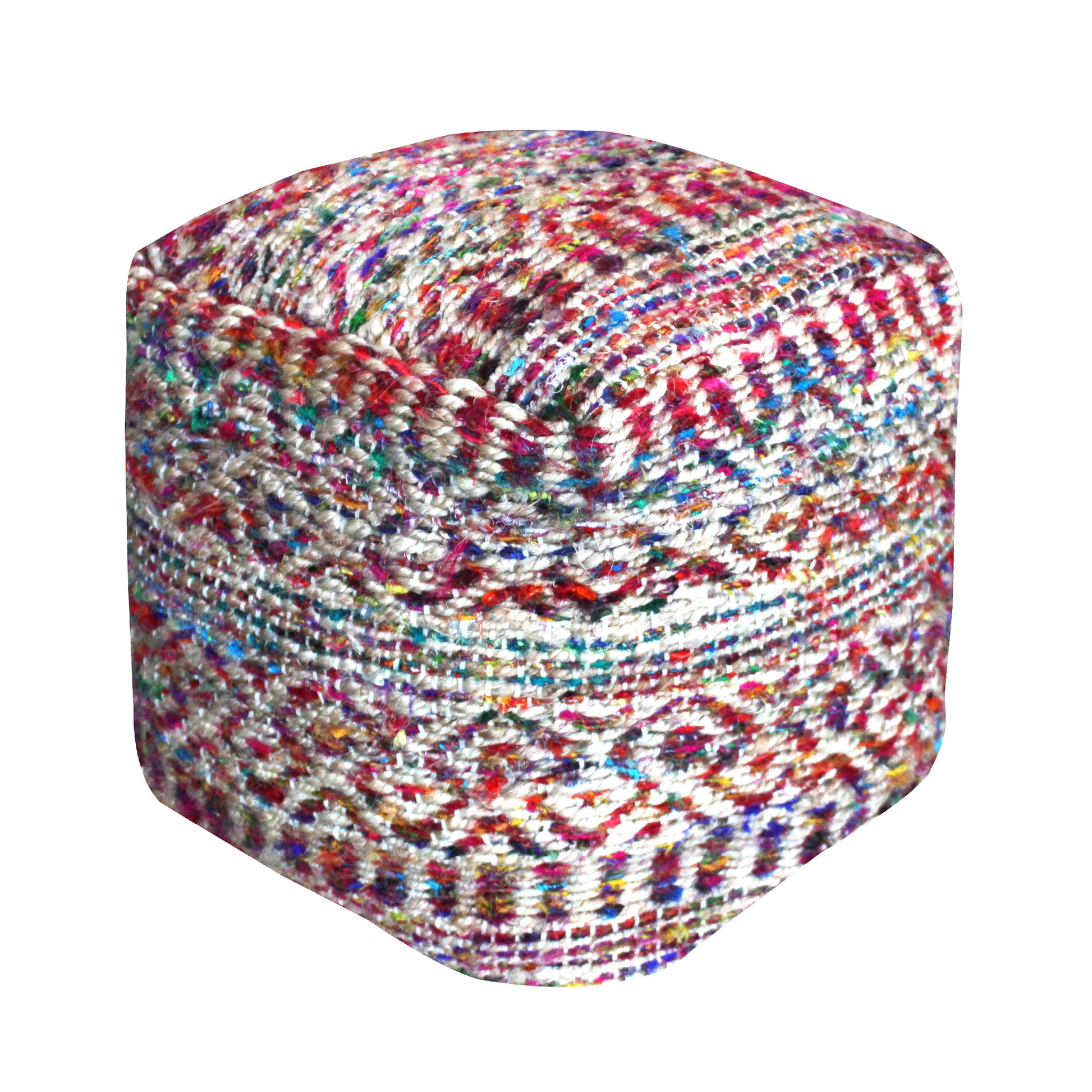 Sarah Pouf-II, Hemp, Recycled Silk, Multi,Natural