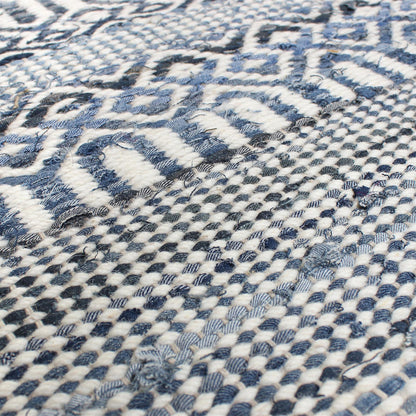 Area Rug, Bedroom Rug, Living Room Rug, Living Area Rug, Indian Rug, Office Carpet, Office Rug, Shop Rug Online, Wool Denim , Natural White, Blue, Pitloom, Flat Weave, Geometrical