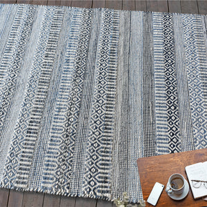 Area Rug, Bedroom Rug, Living Room Rug, Living Area Rug, Indian Rug, Office Carpet, Office Rug, Shop Rug Online, Wool Denim , Natural White, Blue, Pitloom, Flat Weave, Geometrical