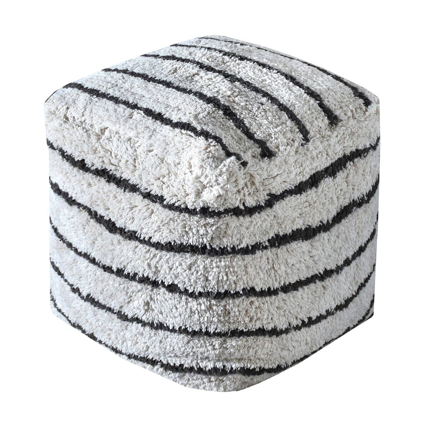 Sherwood Pouf, Cotton, Natural White/Charcoal, Bm Fn, All Cut 