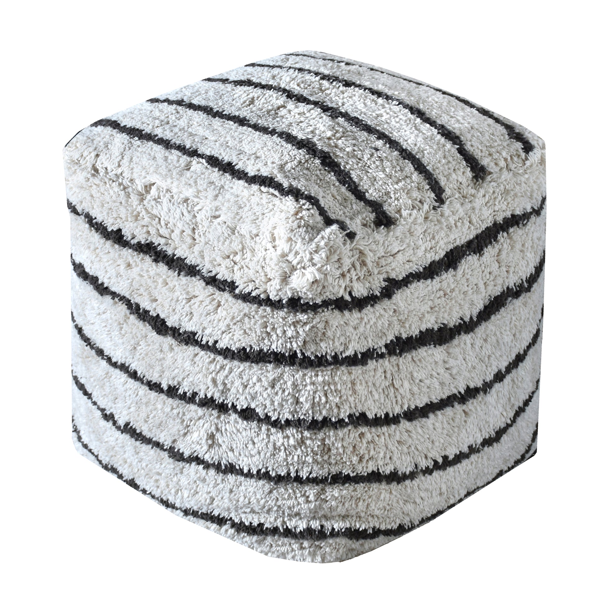 Sherwood Pouf, Cotton, Natural White/Charcoal, Bm Fn, All Cut 