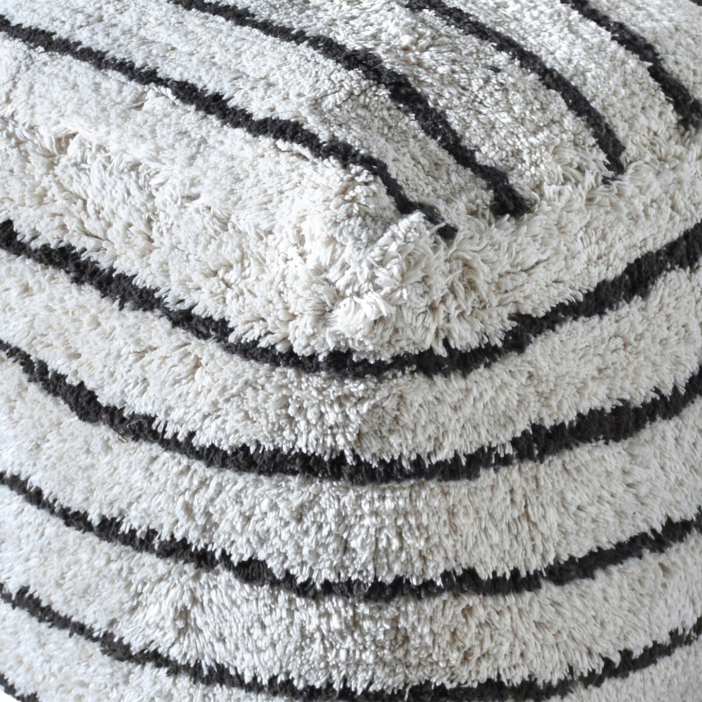Sherwood Pouf, Cotton, Natural White/Charcoal, Bm Fn, All Cut 