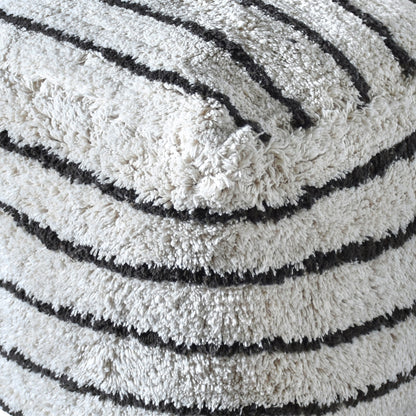 Sherwood Pouf, Cotton, Natural White/Charcoal, Bm Fn, All Cut 