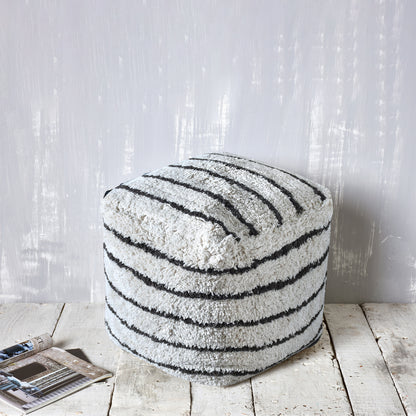 Sherwood Pouf, Cotton, Natural White/Charcoal, Bm Fn, All Cut 