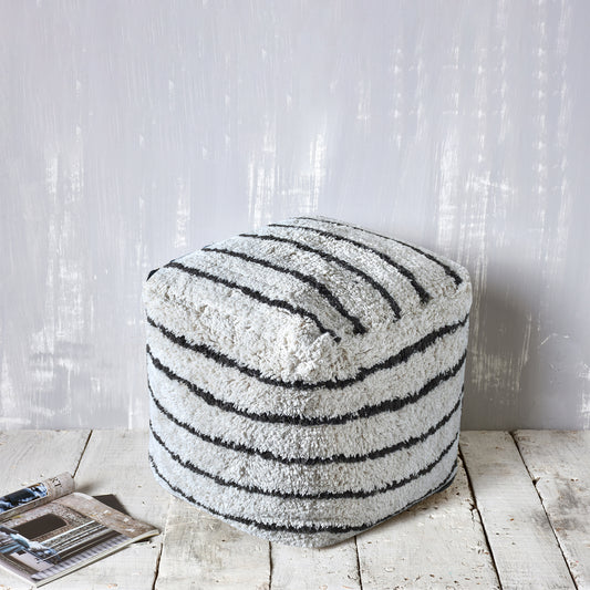 Sherwood Pouf, Cotton, Natural White/Charcoal, Bm Fn, All Cut 
