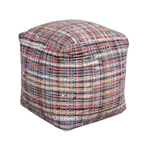 Spica Pouf, Hemp/ Leather, Multi, Pitloom, Flat Weave 