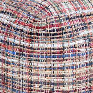 Spica Pouf, Hemp/ Leather, Multi, Pitloom, Flat Weave 